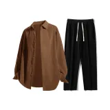 Кофейный топ + черные штаны