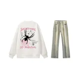 Белый свитшот + желтые джинсы из денима