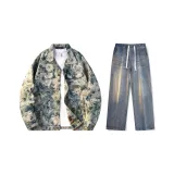 Set (Синий лотос с цветочным дизайном + винтажные синие джинсы)