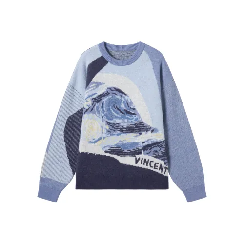 DIALOGUE x WENSENTE·FANGAOYISHUHUAZUO LIANMINGKUAN Свитер Женский Звездный Синий