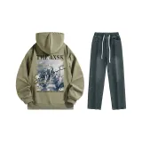 Комплект одежды (Мох зеленый топ + винтажные синие штаны)