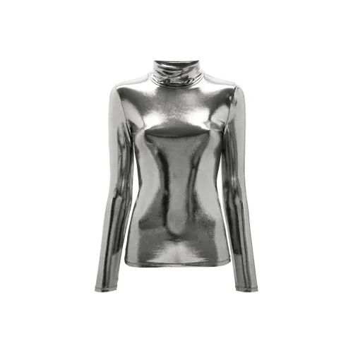 Patrizia Pepe Однотонный Водолазка Пуловер Облегающий крой Длинный рукав Т-Рубашка Женская Серебряный
