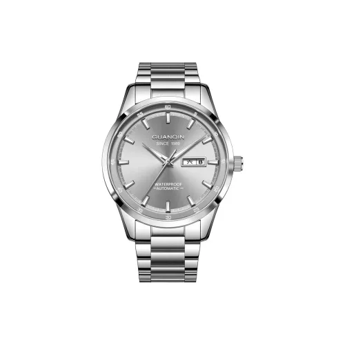 GUANQIN Автоматический Механический Механизм Нержавеющая Сталь Ремешок Часы Мужские Черный Циферблат