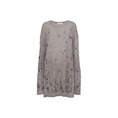 MIU MIU SS23 T Рубашка Женская Серого цвета