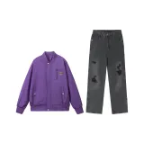 Фиолетовый топ + черные штаны