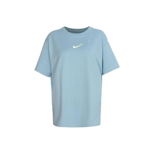 Nike T-рубашка с рукавом женская светло-синяя с эффектом спущенного плеча