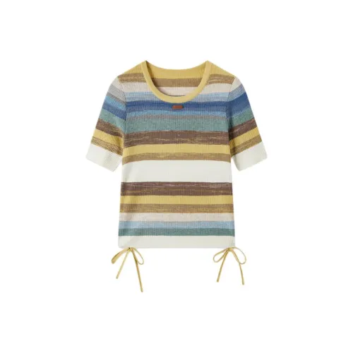 EICHITOO T-рубашка Женская Горчично-желтая Полосатая
