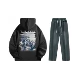 Комплект (черный топ+винтажные синие брюки)