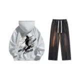 Set (Премиум Серый с Флисовой Подкладкой + Черные Джинсы)