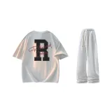 Белая футболка с коротким рукавом Фотиния Серый + Светло-серые штаны