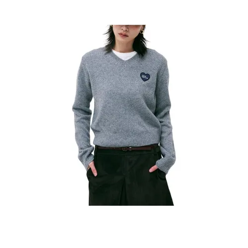 MARDI MERCREDI FW24 Енот Смешанный V-образный вырез Сердце Логотип_GREY Свитер Женские Серый
