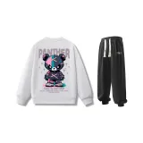 Комплект одежды (Белый свитшот + Черные штаны)