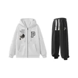 Комплект одежды (Белый свитшот + Черные спортивные штаны)