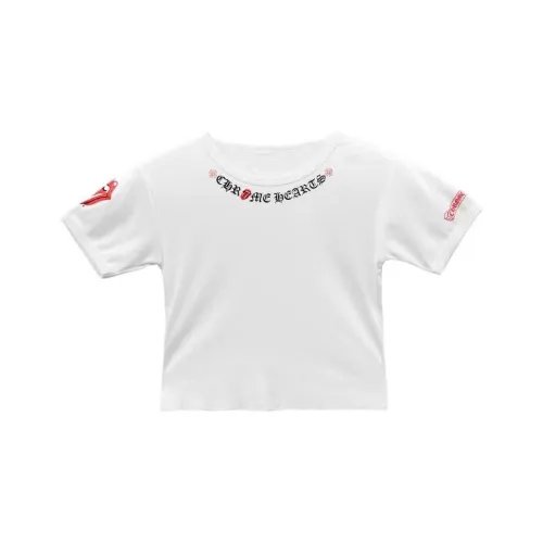 Chrome Hearts x GUNSHI Буква С Принт Круглый вырез Короткий рукав Т-рубашка Т-рубашка Женская Белая