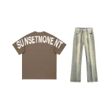 Тауповый топ + грязно-желтые штаны