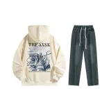 Комплект (абрикосовый топ+винтажные синие брюки)