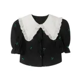 Черный с зелеными цветами