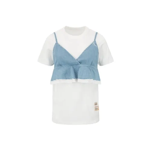 EVISU Белый/Джинсовый Синий Женские T-Рубашки