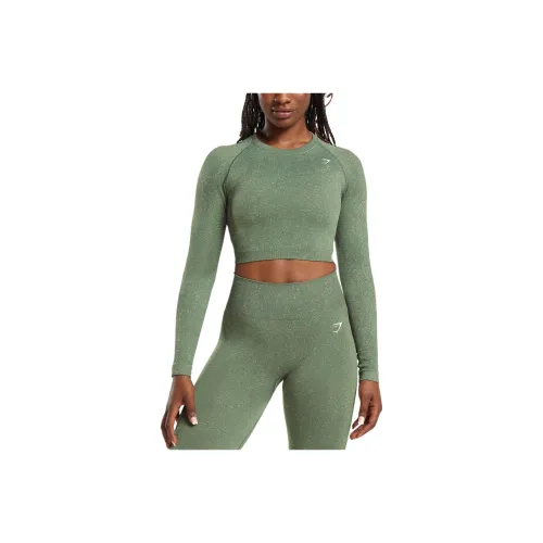 GYMSHARK Adapt FLECK Бесшовный Длинный Рукав КУРТКА Т Рубашка Женская Светло-зеленый Шалфей