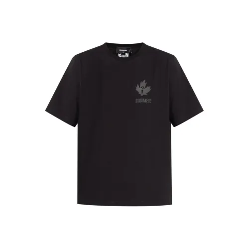 DSQUARED 2 Логотип Кленовый Лист С принтом Круглый вырез Короткий рукав Т-рубашка Женская Черная