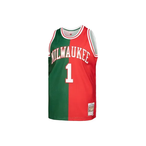NBA x MITCHELL NESS Milwaukee Bucks Split Swingman Баскетбольная Джерси Мужская Зеленая Красная