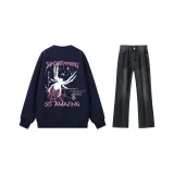 Темно-синий синий свитшот + черные серые джинсы