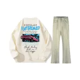 Абрикосовый свитшот + желтые джинсы с эффектом грязи