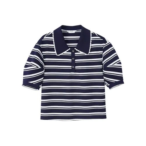 Pit T-Shirt Женская Темно-синий Белый Полосы