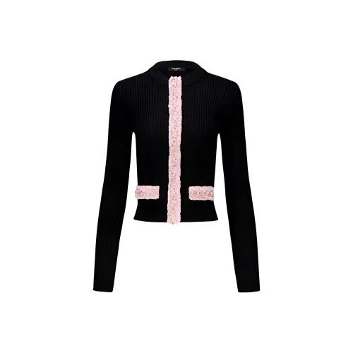 BALMAIN SS24 Трикотаж Женский Черный и Розово-Красный