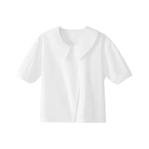 Fstudio Французский воротник Питера Пэна Дизайн Легкий Короткий рукав Рубашка Женская