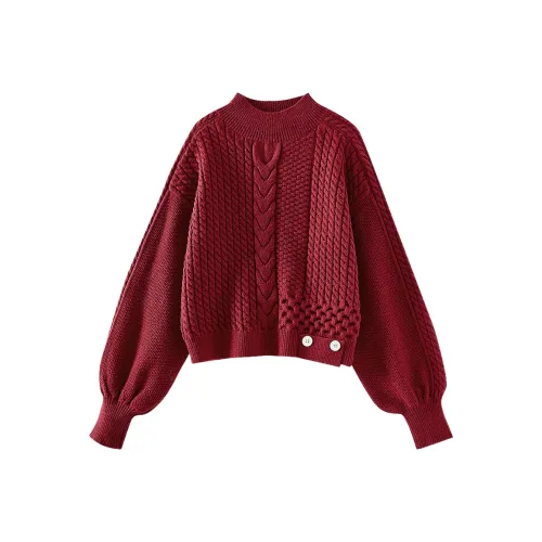 OUNIXUE Свитер Женский Темно-Красный
