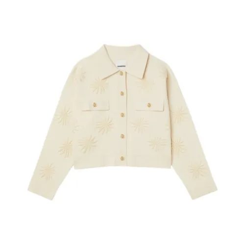 Sandro Отложной воротник Свободный крой Длинный рукав Трикотаж Женский Светлый Умбра