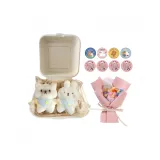 Коробка для еды кошек и кроликов + случайные два стикера + кремовый букет