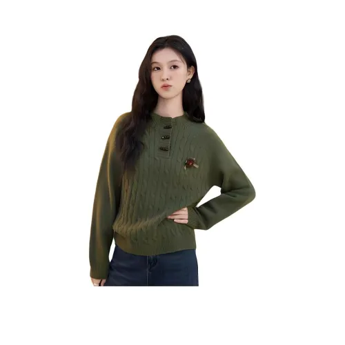ALXNAN Свитер Женский Оливково-зеленый