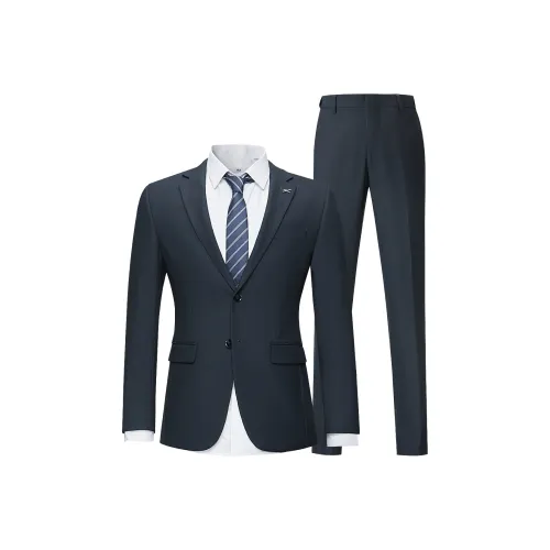HLA Синий Серый 15 Костюм+Брюки костюма Мужской Деловой костюм