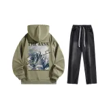 Комплект одежды (Мох зеленый топ + черные штаны)