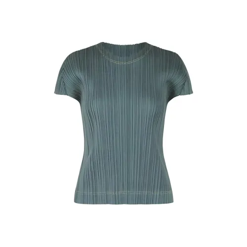 PLEATS PLEASE ISSEY MIYAKE Однотонная Рубашка с круглым вырезом облегающий крой с короткими рукавами рубашка T женская индиго зеленый