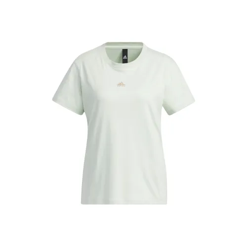 Adidas Рукав с спущенным плечом T-рубашка Женская Лен Зеленый