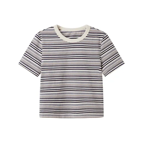 Pit T-Shirt Женская Темно-синий Белый Полосы