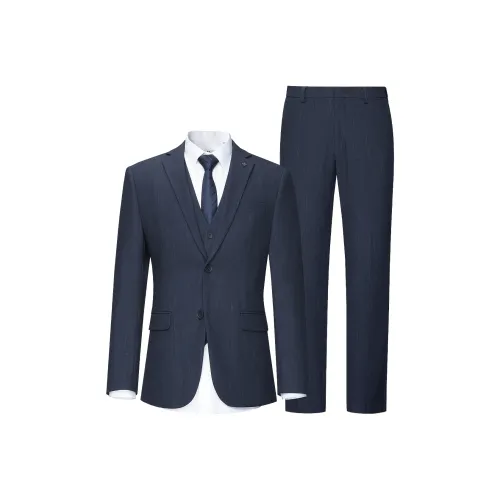 HLA Синий Серый Полосы 97 Костюм+Жилет+Брюки костюма Мужской Деловой костюм