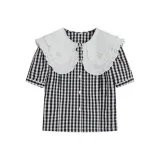 Клетчатый, белый, воротник