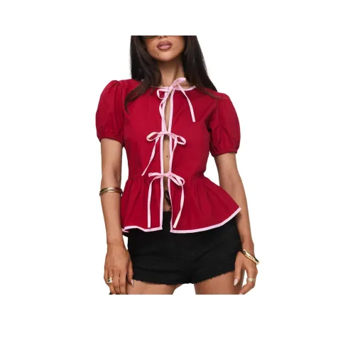 PRINCESS POLLY RYOTA BLOUSE Рубашка Женская Красно-розовая Красно-розовая