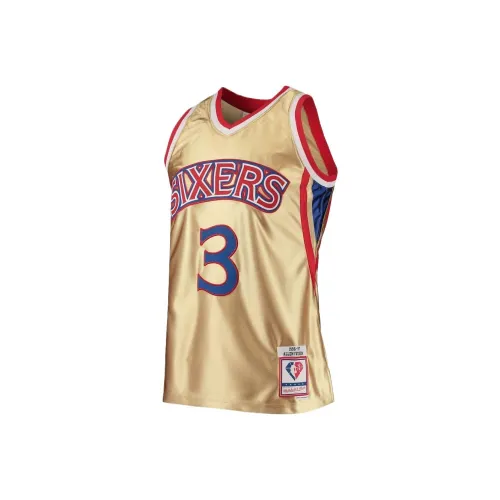 NBA x MITCHELL NESS Philadelphia 76ers Allen Iverson Баскетбол Джерси Классический Фанатская версия Мужской Золотой