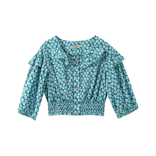 YUMOMO STAR Зеленый с Белым узором Женские Рубашки