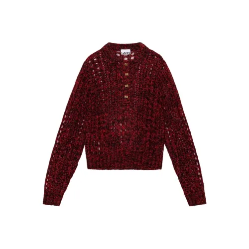 GANNI Mohair Lace POLO Sweater Women's Red