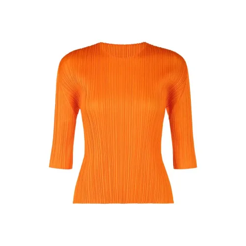 PLEATS PLEASE ISSEY MIYAKE Однотонная Плиссированная Круглый вырез Облегающий крой 3 4 Длинный рукав Рубашка Женская Апельсин