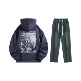 Комплект одежды (Темно-синий топ + Винтажные синие штаны)