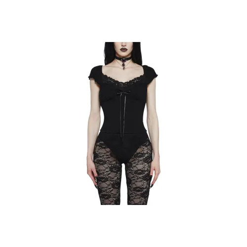 Dolls Kill Widow Try Your Удача SHORT SLEEVE TOP T Рубашка Женские Черный Черный