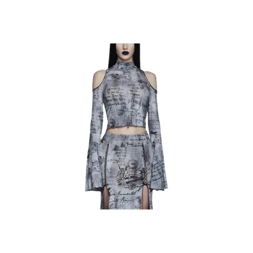 Dolls Kill Widow Темные Writings Длинный рукав Т Рубашка Женская MULTI Многоцветная