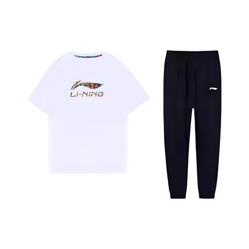 LINING Комплект одежды Белый укороченный рукав Рубашка + Черные штаны Мужской Повседневный Спортивный